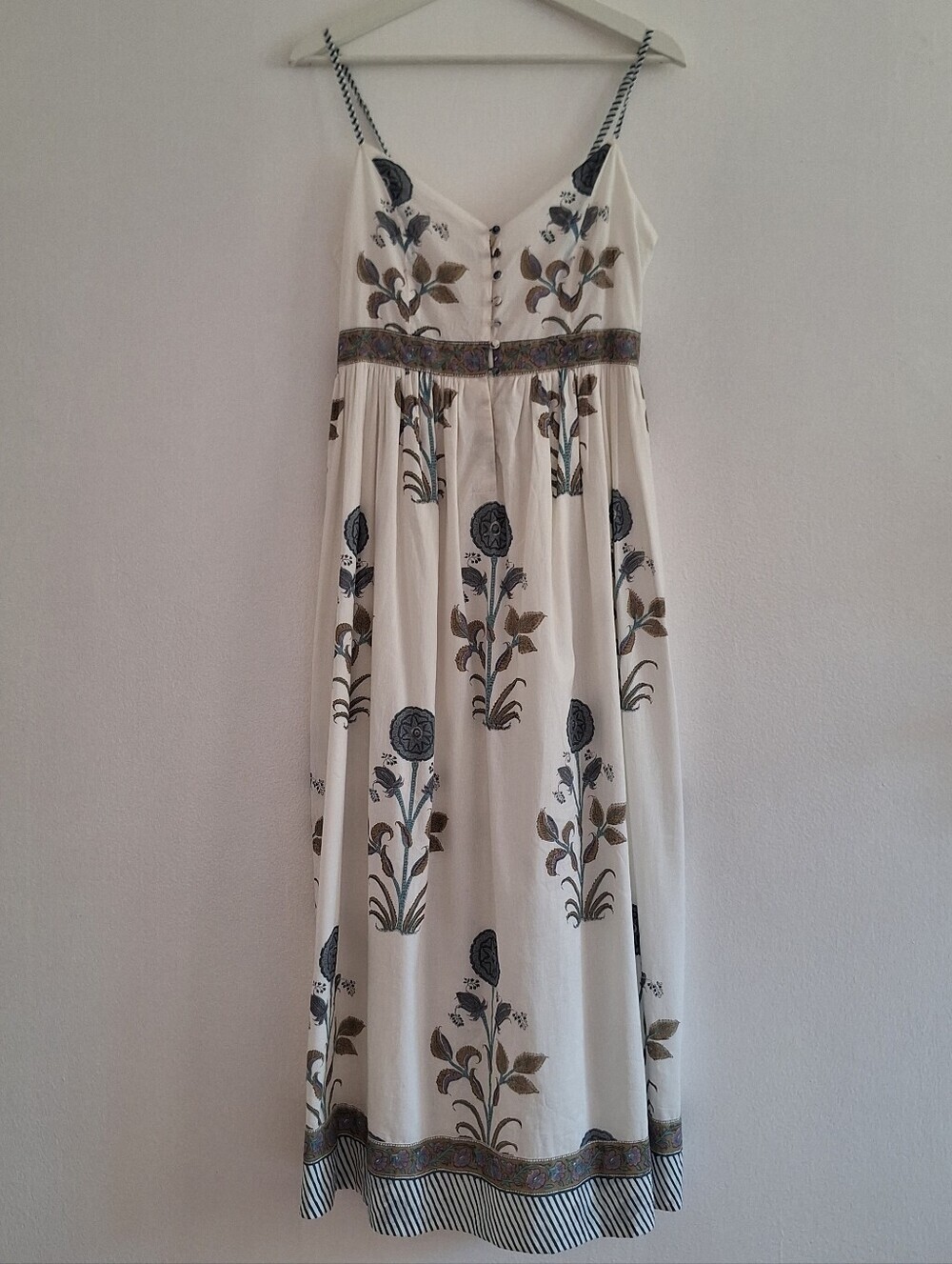 NWT  NIBI MTK Ivory Floral Maxi Dress with Striped Trim